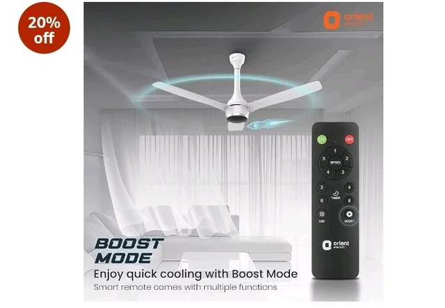 Orient Electric Newly Launched 1200 mm Aeon BLDC PRO,BEE 5-star rated, Anti-Dust Designer Ceiling fan with Remote & 5 yrs Warranty by Orient, Boost mode for High Air Delivery - Pixel White - Pixel white