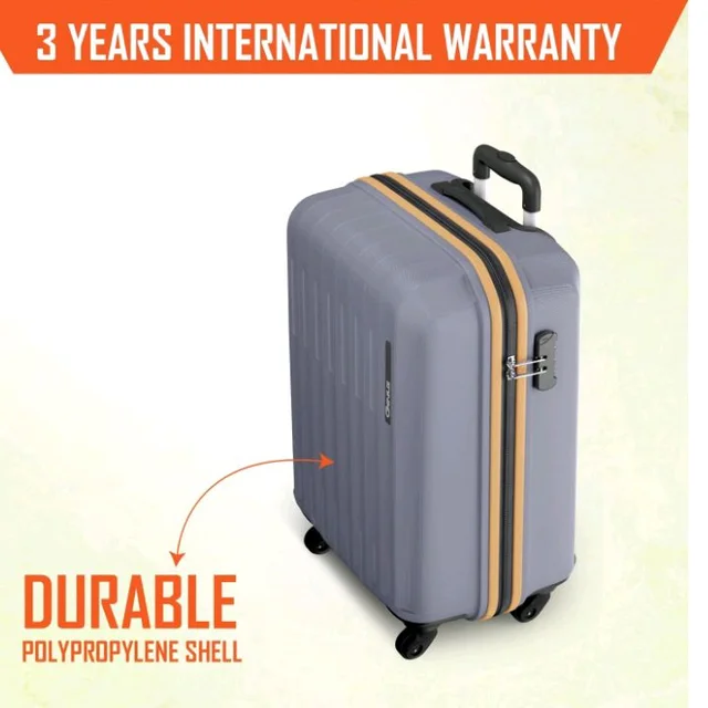 Safari Genius Alley 55cm Cabin Trolley Bag Hard Case Polypropylene, 4 Spinner Wheels, 360 Degree Wheeling Carry on Luggage, Travel Bag, Suitcase, Trolley Bags, Flintstone Softline (Grey)