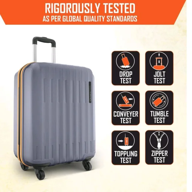 Safari Genius Alley 55cm Cabin Trolley Bag Hard Case Polypropylene, 4 Spinner Wheels, 360 Degree Wheeling Carry on Luggage, Travel Bag, Suitcase, Trolley Bags, Flintstone Softline (Grey)