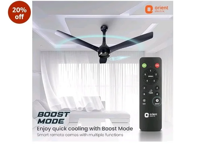 Orient Electric Newly Launched 1200 mm Aeon BLDC PRO, BEE 5-star rated, Anti-Dust Designer Ceiling fan with Remote & 5 yrs Warranty by Orient, Boost mode for High Air Delivery - Knight Blue - Knight Blue