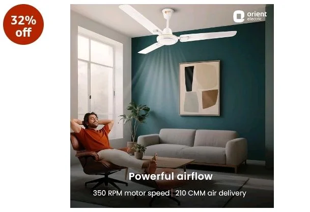 Orient Electric 1200 mm Pacific Air Déco| Decorative ceiling fan | Powerful airflow| BEE1 Star Rated | 2-year warranty | White Silver, pack of 1 - White Silver