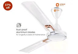 Orient Electric 1200 mm Apex Prime| 5 years warranty by Orient | 350 RPM motor speed| BEE 1 Star Rated Energy Efficient Fan| Rust-proof Aluminium blades| Decorative ring & trims| White, pack of 1 - White