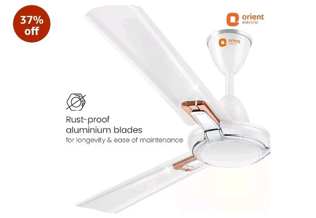 Orient Electric 1200 mm Apex Prime| 5 years warranty by Orient | 350 RPM motor speed| BEE 1 Star Rated Energy Efficient Fan| Rust-proof Aluminium blades| Decorative ring & trims| White, pack of 1 - White
