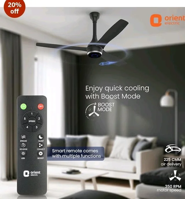 Orient Electric Newly Launched 1200 mm Aeon VC Smart BLDC ceiling fan for home |BEE 5-star rated | IOT Enabled & Remote Control | Two-Way Rotation | 5 year warranty by Orient | Cosmos Black - Cosmos Black