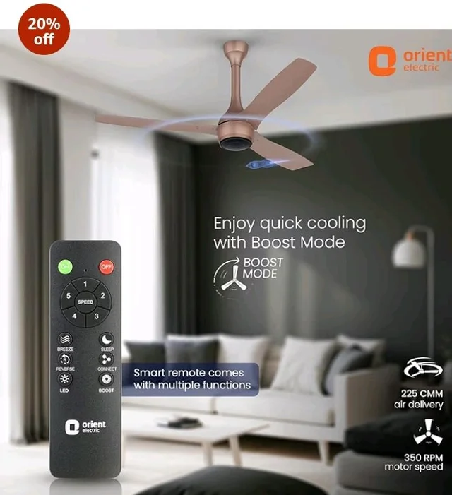 Orient Electric Newly Launched 1200 mm Aeon VC Smart BLDC ceiling fan for home |BEE 5-star rated | IOT Enabled & Remote Control | Two-Way Rotation | 5 year warranty by Orient | Tangerine Brown - Tangerine Brown