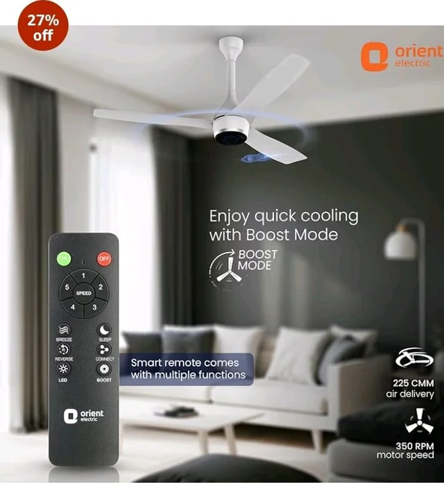 Orient Electric Newly Launched 1200 mm Aeon VC Smart BLDC Ceiling Fan for Home |BEE 5-Star Rated | IOT Enabled & Remote Control | Two-Way Rotation | 5 year warranty by Orient | Pixel White - Pixel White