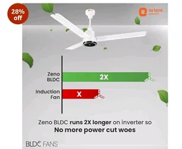Orient Electric 1200 mm Zeno BLDC | BLDC energy saving ceiling fan with Remote |BEE 5-star rated | Saves up to 50% on electricity bills | 3-year warranty by Orient | White, pack of 1 - White
