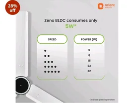 Orient Electric 1200 mm Zeno BLDC | BLDC energy saving ceiling fan with Remote |BEE 5-star rated | Saves up to 50% on electricity bills | 3-year warranty by Orient | White, pack of 1 - White