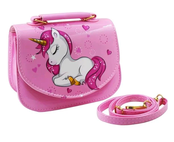 AseraUnicorn Crossbody Sling Bag for Kids Girls, Cute Shoulder Handbag Purse with Adjustable Strap, Lightweight for Travel, Parties & Daily Use, Pink, 18 x 14 x 6 cm