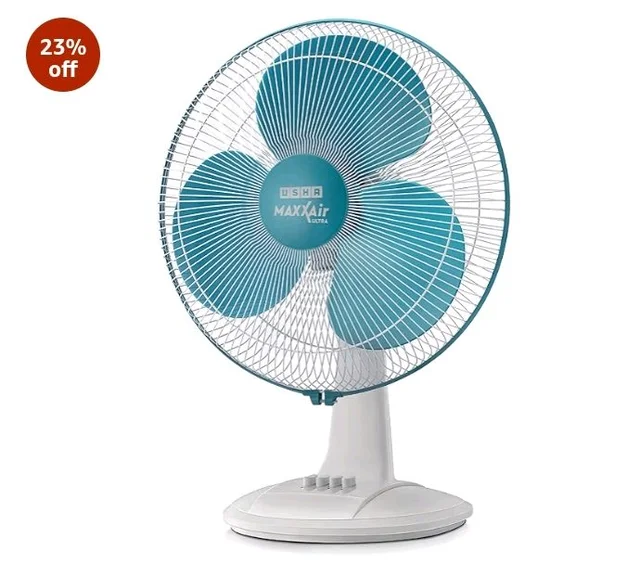 USHA Maxx Air Ultra Table Fan | 400MM Sweep Size | 1350_RPM | Aerodynamic Blade Design for High Air Delivery | Corrosion Protection with Plastic Blades | 3 Speed Settings | Light Blue - Blue