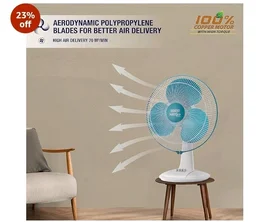 USHA Maxx Air Ultra Table Fan | 400MM Sweep Size | 1350_RPM | Aerodynamic Blade Design for High Air Delivery | Corrosion Protection with Plastic Blades | 3 Speed Settings | Light Blue - Blue