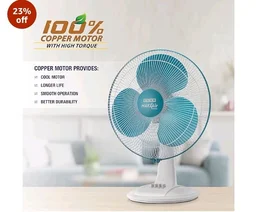 USHA Maxx Air Ultra Table Fan | 400MM Sweep Size | 1350_RPM | Aerodynamic Blade Design for High Air Delivery | Corrosion Protection with Plastic Blades | 3 Speed Settings | Light Blue - Blue