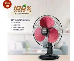 USHA Maxx Air Ultra Table Fan | 400MM Sweep Size | 1350_RPM | Aerodynamic Blade Design for High Air Delivery | Corrosion Protection with Plastic Blades | 3 Speed Settings | 100% Copper Motor| Maroon - Multicolours