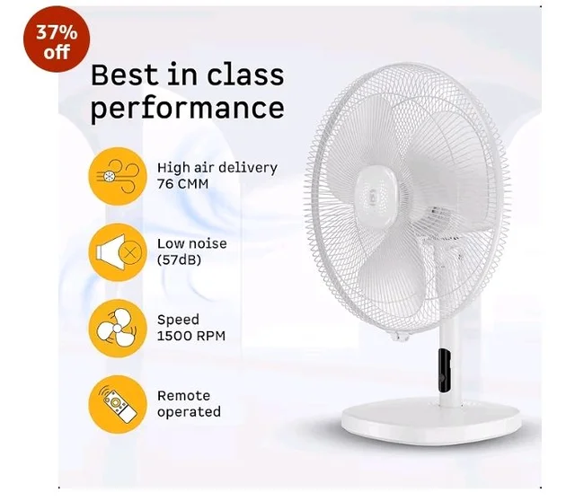 atomberg Renesa 400mm Table Fan | Ideal for Home & Office | Silent BLDC | high Air Delivery | 6 Speeds | 35W | Remote with Oscillation, Timer, Sleep | Easy to clean | 2 Years Warranty (Snow White) - Snow White