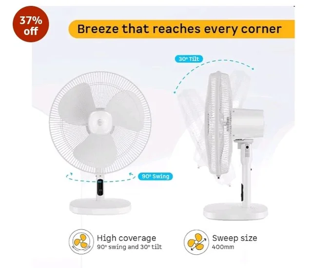 atomberg Renesa 400mm Table Fan | Ideal for Home & Office | Silent BLDC | high Air Delivery | 6 Speeds | 35W | Remote with Oscillation, Timer, Sleep | Easy to clean | 2 Years Warranty (Snow White) - Snow White