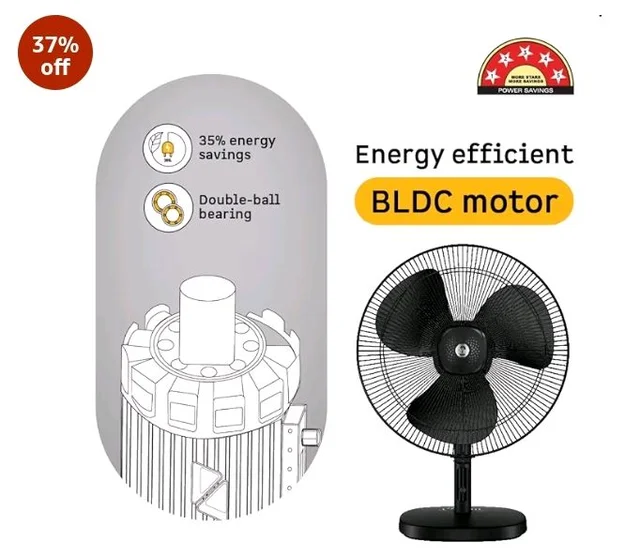 atomberg Renesa 400mm Table Fan | Ideal for Home & Office | Silent BLDC | High Air Delivery | 6 Speeds | 35W | Remote with Oscillation, Timer, Sleep | Easy to Clean | 2 Years Warranty (Black) - Midnight black