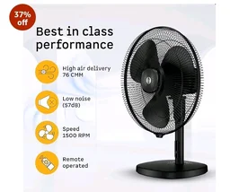 atomberg Renesa 400mm Table Fan | Ideal for Home & Office | Silent BLDC | High Air Delivery | 6 Speeds | 35W | Remote with Oscillation, Timer, Sleep | Easy to Clean | 2 Years Warranty (Black) - Midnight black