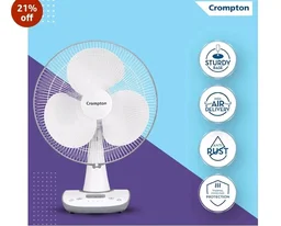 Crompton Wave Star 400MM Table Fan | High Air Delivery| Low Noise Operation | Smooth Oscillation |2 Year Warranty | Cool Grey