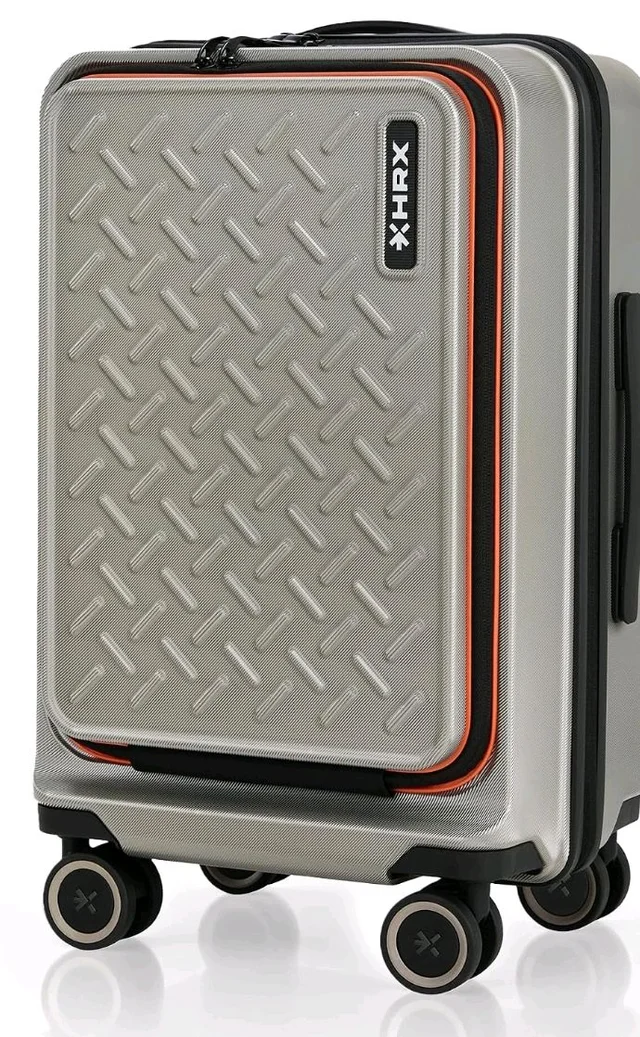 Brand: HRX
HRX Transit Cabin Size Silver Polycarbonate Hard Shell Suitcase with Front Laptop Compartment - Premium Travel Trolley Bag with 8 Spinner Wheels, Number Lock & Water Resistant Body