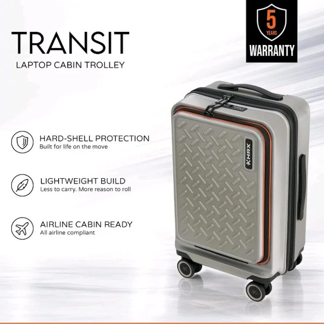 Brand: HRX
HRX Transit Cabin Size Silver Polycarbonate Hard Shell Suitcase with Front Laptop Compartment - Premium Travel Trolley Bag with 8 Spinner Wheels, Number Lock & Water Resistant Body