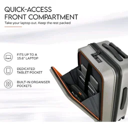 Brand: HRX
HRX Transit Cabin Size Silver Polycarbonate Hard Shell Suitcase with Front Laptop Compartment - Premium Travel Trolley Bag with 8 Spinner Wheels, Number Lock & Water Resistant Body