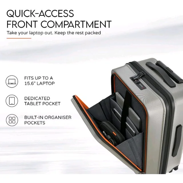 Brand: HRX
HRX Transit Cabin Size Silver Polycarbonate Hard Shell Suitcase with Front Laptop Compartment - Premium Travel Trolley Bag with 8 Spinner Wheels, Number Lock & Water Resistant Body
