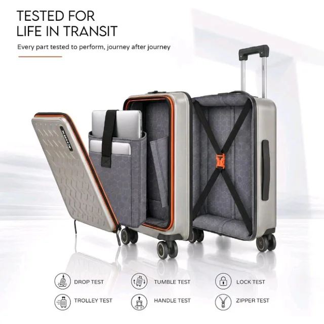 Brand: HRX
HRX Transit Cabin Size Silver Polycarbonate Hard Shell Suitcase with Front Laptop Compartment - Premium Travel Trolley Bag with 8 Spinner Wheels, Number Lock & Water Resistant Body