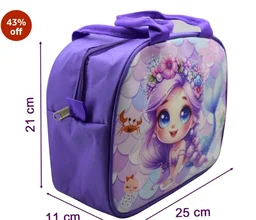 AseraPolycotton Insulated Lunch Bag for Kids, Tiffin Bag for Office/College/School, Lightweight, Durable Handles, Multiple Pockets (Mermaid 1 Pc), 1 Litre
