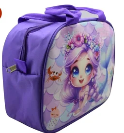 AseraPolycotton Insulated Lunch Bag for Kids, Tiffin Bag for Office/College/School, Lightweight, Durable Handles, Multiple Pockets (Mermaid 1 Pc), 1 Litre