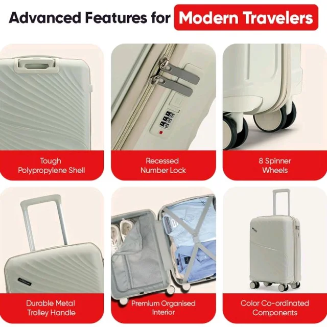 Meridian Medium Check-in Suitcase 65 cm 24 inch Polypropylene Hard Trolley, 8 Spinner Wheels, 2-Pocket Convipack, Recessed Number Lock for Men & Women Ghost Grey/Limestone Grey