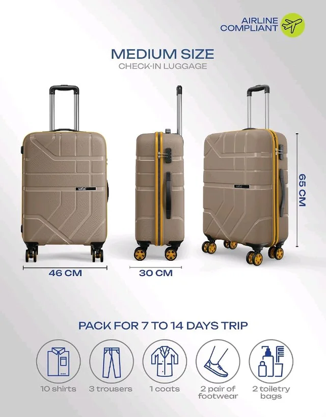 Safari Broadway 8 Wheels 65cm Medium Size Trolley Bag, Hard Case Polypropylene, 360 Degree Wheeling Checkin Luggage for Men & Women, Suitcase for Travel, Trolley Bags for Travel, Fossil
100+ bought in past month