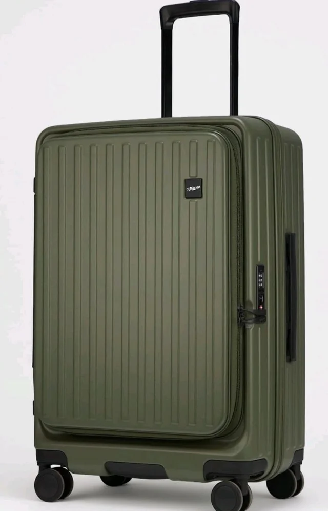 F Gear Montreal Medium 65cm German Polycarbonate Hard Luggage|8 Japanese Hinomoto Silent Wheels|Expandable Check-in Front Opening Suitcase for Travel|Anti-Theft Zipper, TSA 007 Lock| (Army Green)