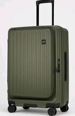 F Gear Montreal Medium 65cm German Polycarbonate Hard Luggage|8 Japanese Hinomoto Silent Wheels|Expandable Check-in Front Opening Suitcase for Travel|Anti-Theft Zipper, TSA 007 Lock| (Army Green)