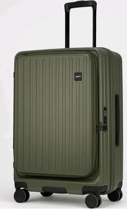 F Gear Montreal Medium 65cm German Polycarbonate Hard Luggage|8 Japanese Hinomoto Silent Wheels|Expandable Check-in Front Opening Suitcase for Travel|Anti-Theft Zipper, TSA 007 Lock| (Army Green)