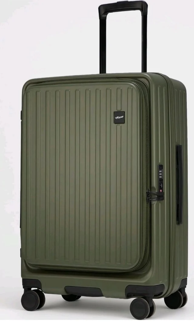 F Gear Montreal Medium 65cm German Polycarbonate Hard Luggage|8 Japanese Hinomoto Silent Wheels|Expandable Check-in Front Opening Suitcase for Travel|Anti-Theft Zipper, TSA 007 Lock| (Army Green)