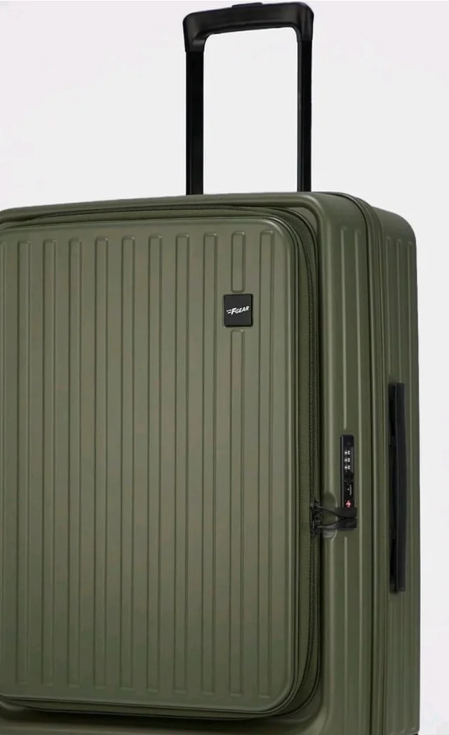 F Gear Montreal Medium 65cm German Polycarbonate Hard Luggage|8 Japanese Hinomoto Silent Wheels|Expandable Check-in Front Opening Suitcase for Travel|Anti-Theft Zipper, TSA 007 Lock| (Army Green)