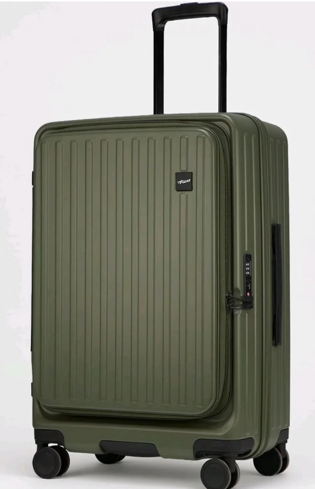F Gear Montreal Medium 65cm German Polycarbonate Hard Luggage|8 Japanese Hinomoto Silent Wheels|Expandable Check-in Front Opening Suitcase for Travel|Anti-Theft Zipper, TSA 007 Lock| (Army Green)