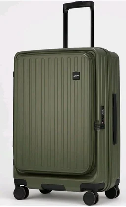 F Gear Montreal Medium 65cm German Polycarbonate Hard Luggage|8 Japanese Hinomoto Silent Wheels|Expandable Check-in Front Opening Suitcase for Travel|Anti-Theft Zipper, TSA 007 Lock| (Army Green)
