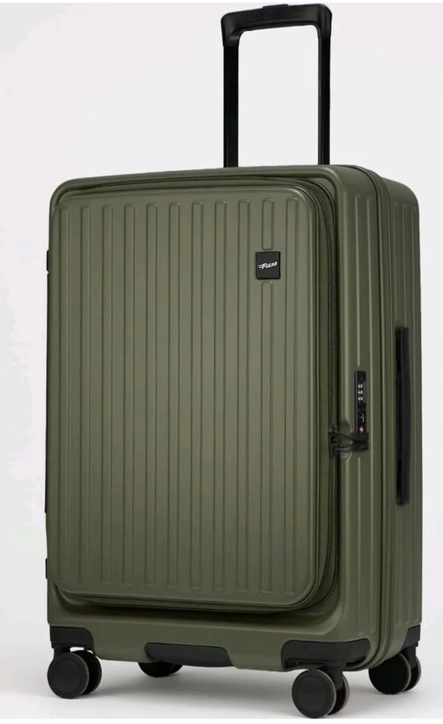 F Gear Montreal Medium 65cm German Polycarbonate Hard Luggage|8 Japanese Hinomoto Silent Wheels|Expandable Check-in Front Opening Suitcase for Travel|Anti-Theft Zipper, TSA 007 Lock| (Army Green)