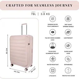 F Gear Valencia 65cm Medium German Makrolon Polycarbonate, Front-Opening Hard Luggage | 8 Super Silent 360° Spinner Wheels, Check-in Suitcase for Travel | Expandable, Lightweight, TSA Lock | Silk Rose