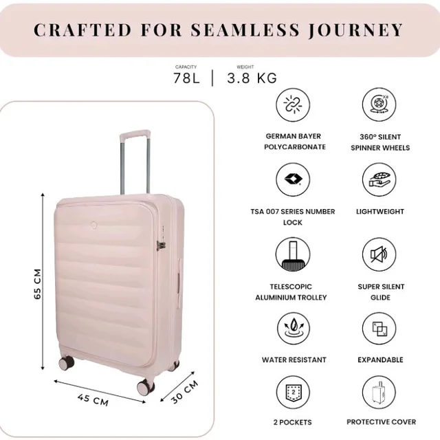 F Gear Valencia 65cm Medium German Makrolon Polycarbonate, Front-Opening Hard Luggage | 8 Super Silent 360° Spinner Wheels, Check-in Suitcase for Travel | Expandable, Lightweight, TSA Lock | Silk Rose