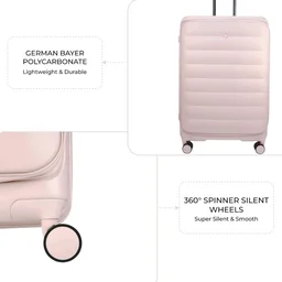 F Gear Valencia 65cm Medium German Makrolon Polycarbonate, Front-Opening Hard Luggage | 8 Super Silent 360° Spinner Wheels, Check-in Suitcase for Travel | Expandable, Lightweight, TSA Lock | Silk Rose