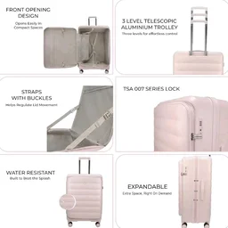 F Gear Valencia 65cm Medium German Makrolon Polycarbonate, Front-Opening Hard Luggage | 8 Super Silent 360° Spinner Wheels, Check-in Suitcase for Travel | Expandable, Lightweight, TSA Lock | Silk Rose