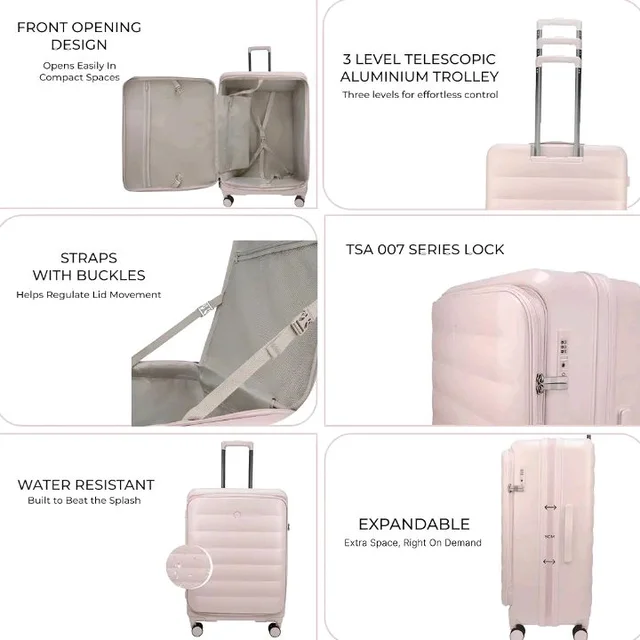 F Gear Valencia 65cm Medium German Makrolon Polycarbonate, Front-Opening Hard Luggage | 8 Super Silent 360° Spinner Wheels, Check-in Suitcase for Travel | Expandable, Lightweight, TSA Lock | Silk Rose