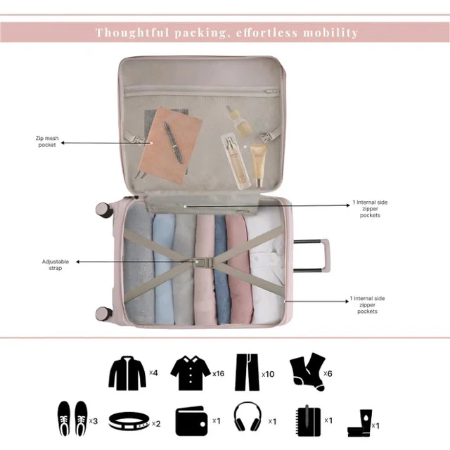 F Gear Valencia 65cm Medium German Makrolon Polycarbonate, Front-Opening Hard Luggage | 8 Super Silent 360° Spinner Wheels, Check-in Suitcase for Travel | Expandable, Lightweight, TSA Lock | Silk Rose
