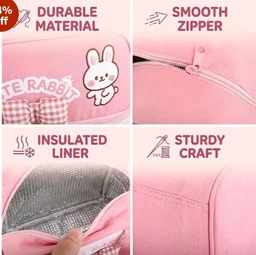 HASTHIP® School Lunch Box Bag, Lunch Bag for Kids Girls, Tiffin Bag for Kids, Cute Cartoon Bunny Thermal Lunch Box Bag with Insulated Foil Liner Side Pocket & Front Pouch Portable, Pouch-Pink, 6L
24%
off