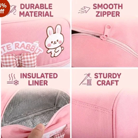 HASTHIP® School Lunch Box Bag, Lunch Bag for Kids Girls, Tiffin Bag for Kids, Cute Cartoon Bunny Thermal Lunch Box Bag with Insulated Foil Liner Side Pocket & Front Pouch Portable, Pouch-Pink, 6L
24%
off