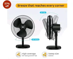 atomberg Renesa 400mm Table Fan | Ideal for Home & Office | Silent BLDC | High Air Delivery | 6 Speeds | 35W | Remote with Oscillation, Timer, Sleep | Easy to Clean | 2 Years Warranty (Black) - Midnight black