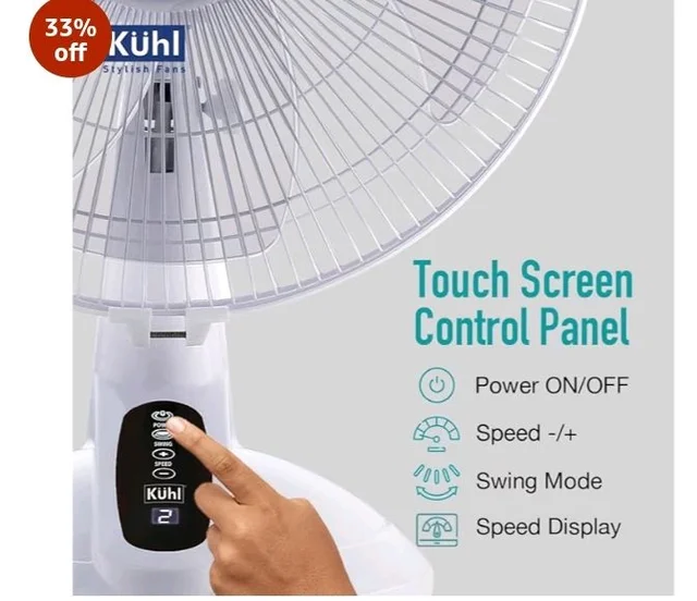 KUHL Inspira T1 400Mm Power Saving BLDC Table Fan With Remote | 28 W | Touch Screen Control Panel With Digital Display | Tilt Mechanism & Swivel Function | Table Fan| High Air Flow & Low Noise,White
33%
off