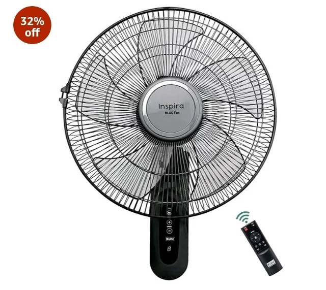 KUHL Inspira W1 400mm Power Saving BLDC Wall Fan with Remote | 28 W | Touch Screen Control Panel with Digital Display | Tilt Mechanism & Swivel Function | Wall Mount | High Air Flow & Low Noise|Black